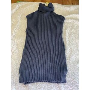 NEW WITH TAGS CHUNKY RIB TURTLENECK KNITTED TANK BLUE SMALL